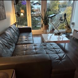 Gray Leather Sectional Sofa with Left Chaise 