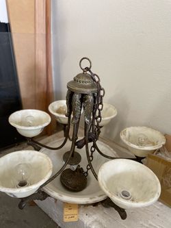 Brand new Forged Bronze finish Tea-Stained Glass Six-Lights,two tier Chandelier. $175 or best offer
