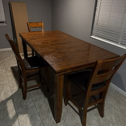 Solid Wood Dining Table Set with Removable Leaf + Bench