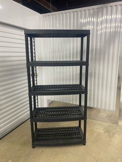 5 Tier Plastic Garage Storage Unit in Black (36 in, W x 73.5 in H x 18 in. D)