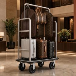 New Hotel Luggage Cart - Substantial Build, Steel, 1200 Lbs Transport, Professional, Rolling Rack