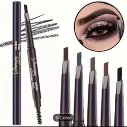 Dual-ended Waterproof Eyebrow Pencil With Spiral Brush In 5 Different Colors For Natural Makeup Look