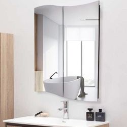 Mirror Cabinet 24" x 30" with Mirror Double Door, Bathroom Metal Mirror Cabinet 