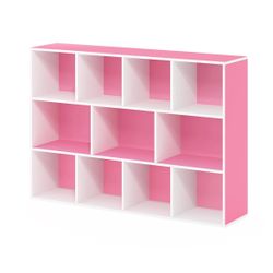 Furinno Luder Bookcase / Book / Storage, 11-Cube, White/pink  
