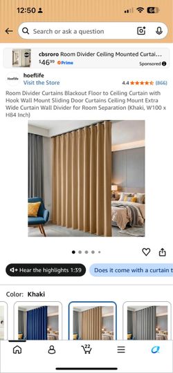 NEW 100” x 84” Khaki Blackout Room Divider Curtain