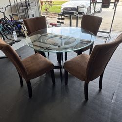 Round Glass Dining Table with 4 Chairs