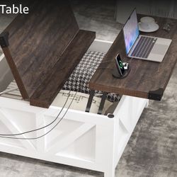 Farmhouse Lift Top Coffee Table with Storage, Wood Square Center Table with Charging Station&USB Port