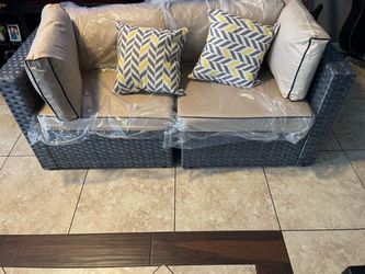 Silver Rattan Beige Cushion Outdoor Seating Group