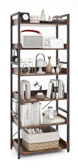 6-Tier Industrial Bookshelf with Metal Frame