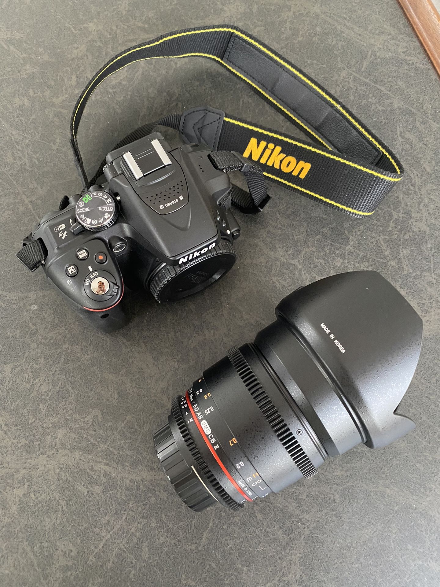 Nikon D5300 Digital Camera (body) with Rokinon 16mm CINE DS
