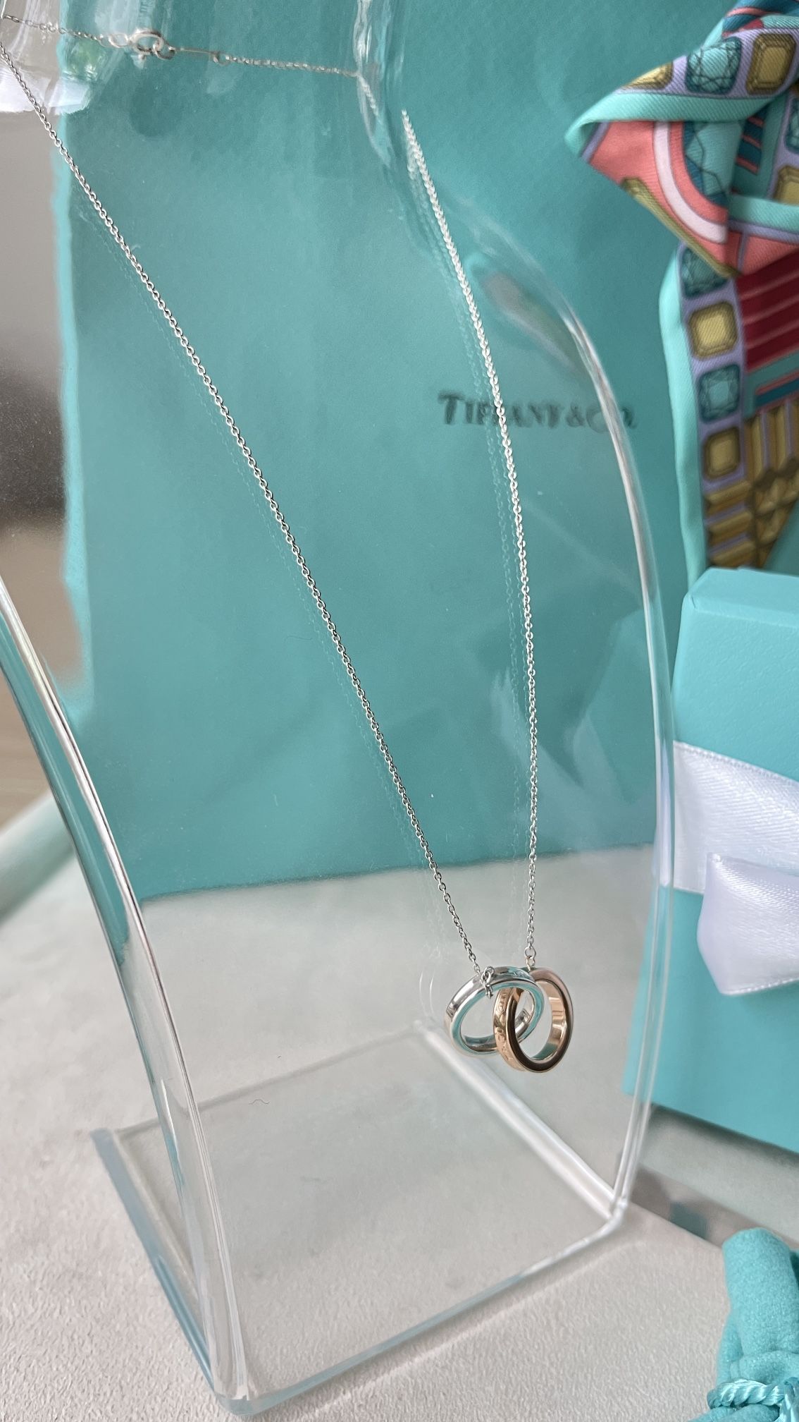 Tiffany&Co. 1837 Interlocking Circles Pendant in Silver/ Rose Gold 16 $1300