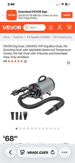 Dog Dryer, 2000W/2.7HP Dog Blow Dryer, Pet Grooming Dryer with Adjustable Speed and Temperature Control, Pet Hair Dryer with 4 Nozzles and Extendable 