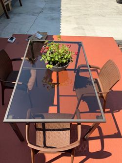 Outdoor Patio Dining Set – Glass Top Table + 3 Chairs