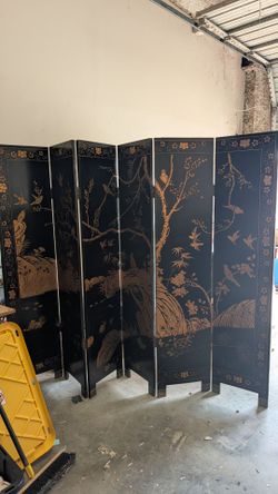 Vintage Chinese-Style Black Lacquer Folding Room Divider – Double-Sided – $100 OBO