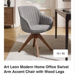 Swivel computer chair in dark grey with walnut Legs