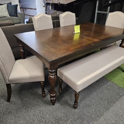 Brand New Dining 6 Pcs Brown Espresso And Light BROWN Chairs FABRIC $799 FREE LOCAL DELIVERY