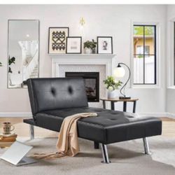 Fox Leather Sofa Bed Sleeper Convertible Futon Sofa Black NEW