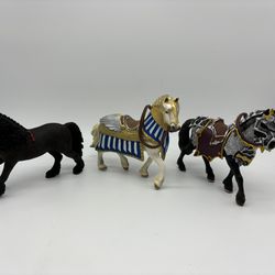 Schleich Horse Lot Of 3- Friesian Mare Horse W/ Red Ribbon + 2 Medieval Stallion