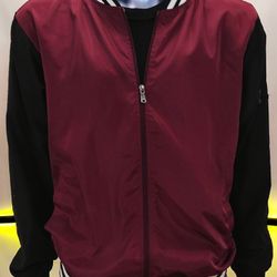 Original Deluxe Men’s Large Maroon Bomber Jacket Varsity Trim