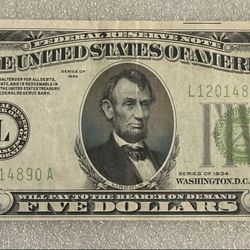$5 1934. Vintage banknote USA