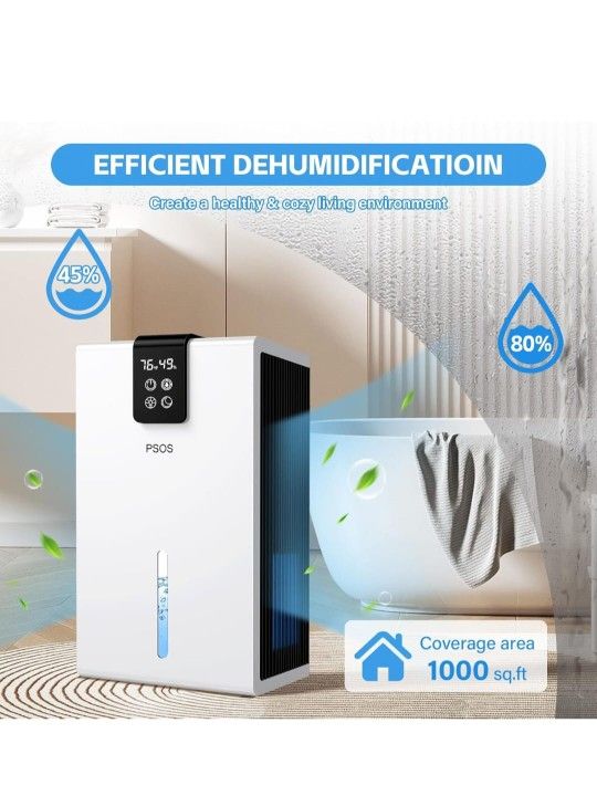 Dehumidifier, Dehumidifier for Home, 98 OZ Water Tank, (1000 sq.ft) Dehumidifiers for Bathroom Bedroom Basement with Auto Shut Off, Digital Display, R