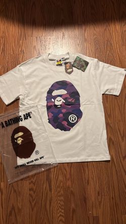 bathing ape t-shirt white and purple camouflage size medium