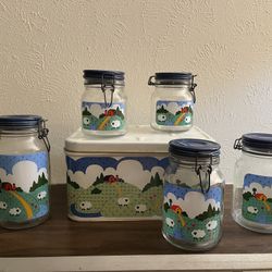 Original Vintage Anchor Hockney Glass Hard With Original Tin Bread Can