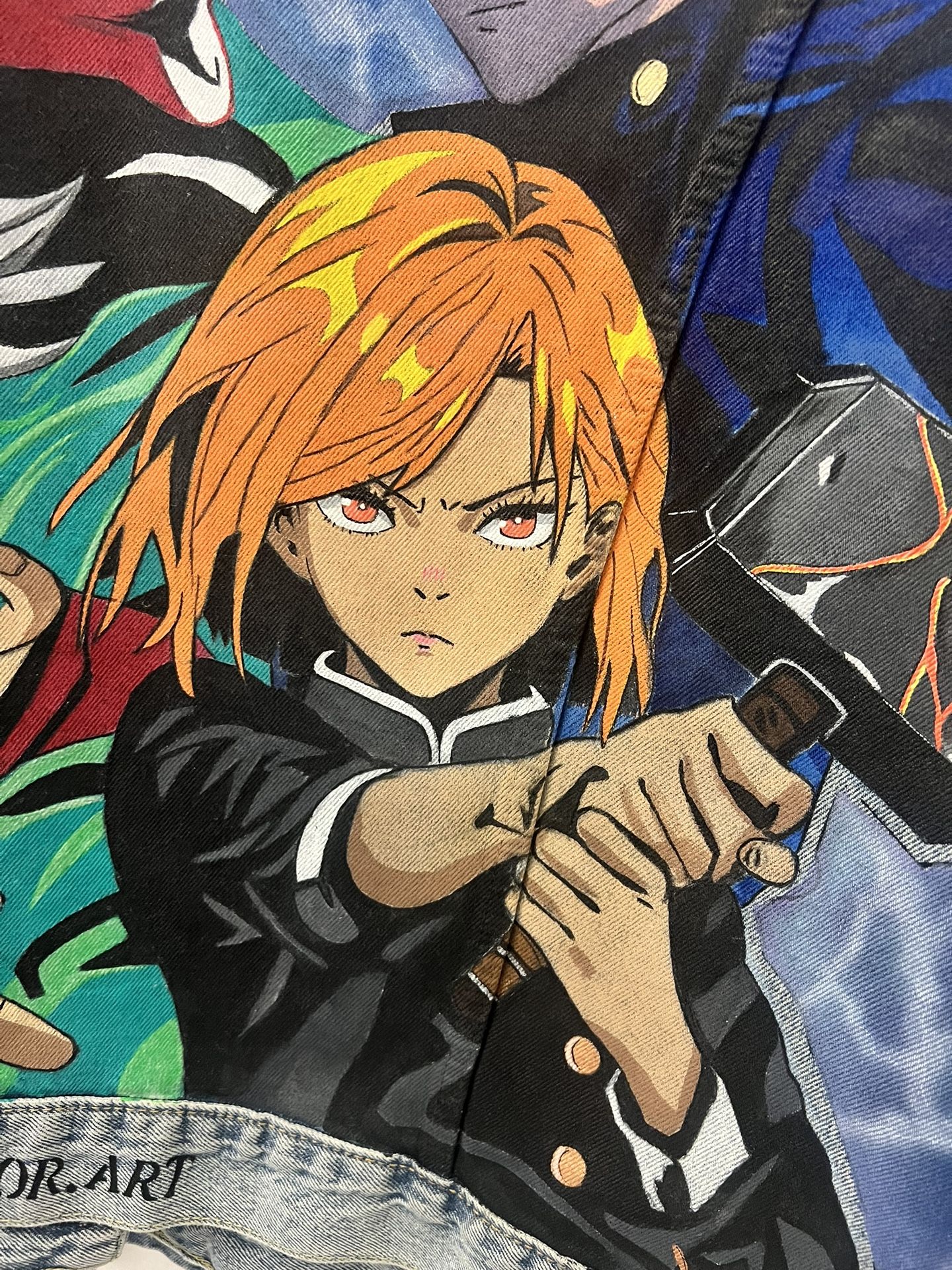 Hand Painted Anime Denim Jacket Custom Jujutsu Kaisen Jacket Unique Anime Art Jacket One of a Kind Anime Gift