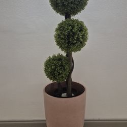 3ft Faux Boxwood 3-Ball Topiary in 21" Light Pink Resin Planter @ Lasting Creations 
