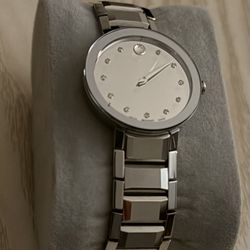 Movado Sapphire Silver Mirror Diamond Dial Men's Watch 0607587