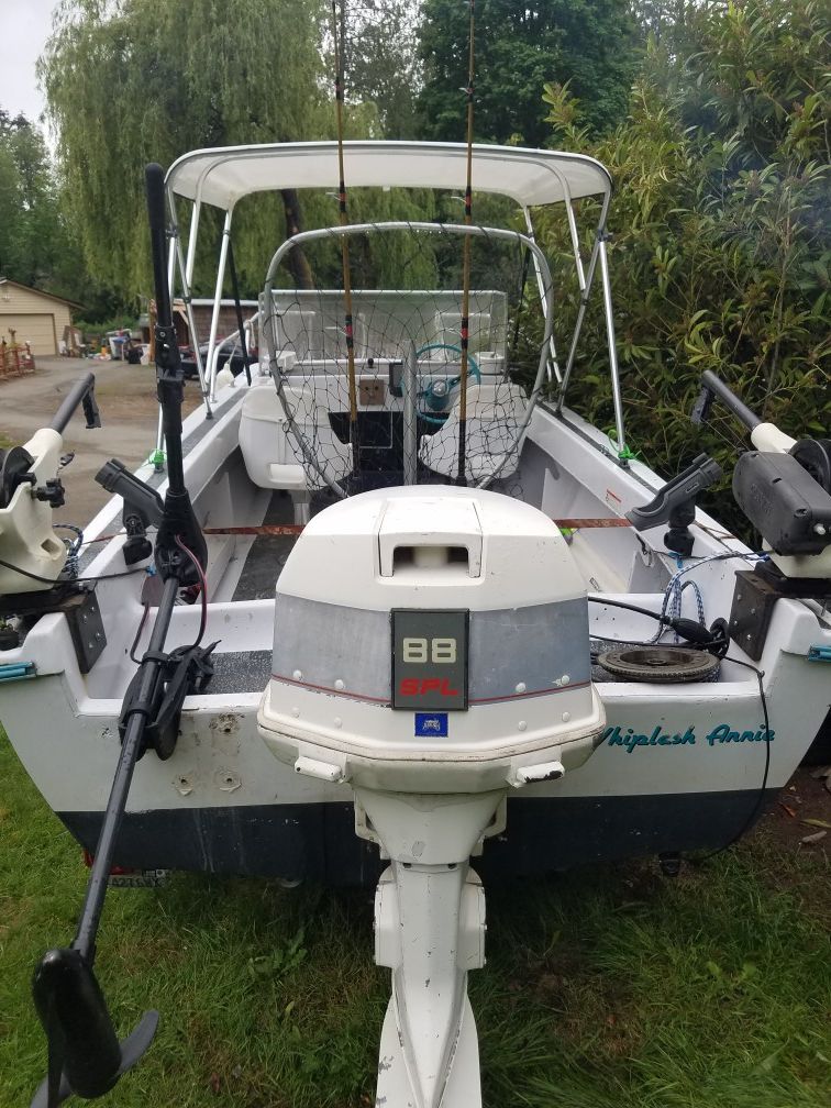 Quick Silver 16’ fishing boat with trailor. Motor over heats