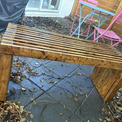 Custom Made  Mid-Century Modern Style Slatted Wood Bench – Indoor/Outdoor