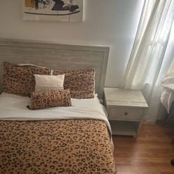 Wooden Bed Frame And Side Table