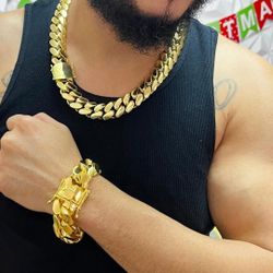 New Set 24MM Cuban Link 14k Gold Plated 