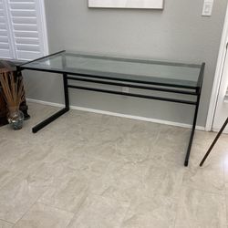 Glass And Metal Large Desk 60” W X 30” D