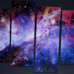 Extra Large 4-Panel Galaxy Nebula Canvas Wall Art – 67″ x 52″ (Huge Statement Piece)