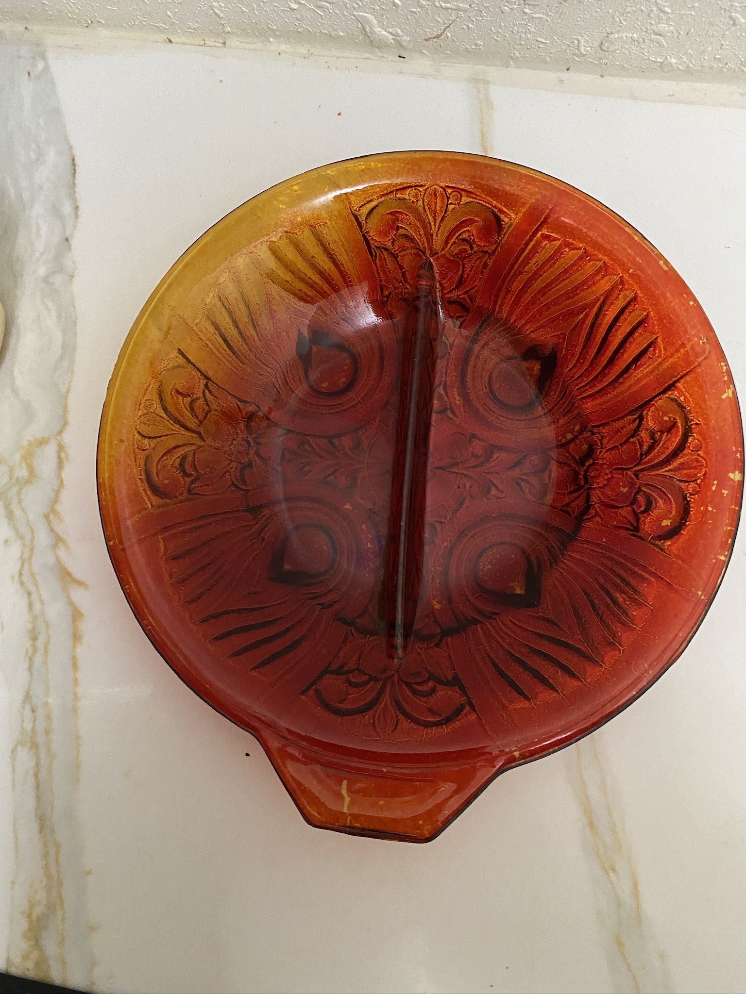 VINTAGE AMBER INDIANA GLASS DIVIDED Amber Glass Decorative Plate