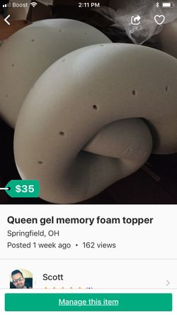 Queen Gel memory foam topper.