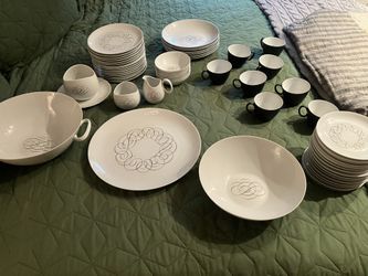 Mid Century Modern, Black and White, Rosenthal "Script" and "Charcoal" China Set by Raymond Loewy- 59 Pieces