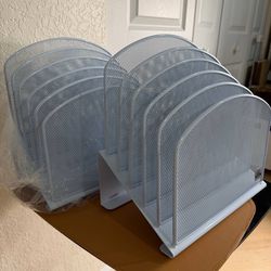 2pcs Inclined Desk File Organizer, Metal Vertical File Holder Rack, Desktop File Sorter, 2-Pack