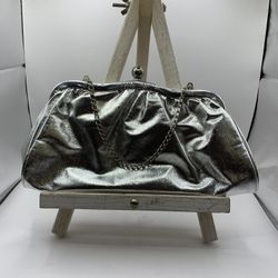Vintage Metallic Silver Clutch Purse W/ Chain 