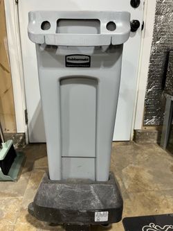 Rubbermaid Commercial Tall Trash/Recycling Bin + Wheeled Dolly — Good Condition