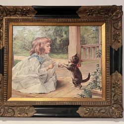 Oil On canvas Girl With Kitten 