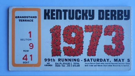 Secretariat 1973 Kentucky Derby ticket stub