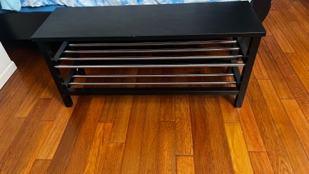Black Shoes Rack Bench with Metal Shelves