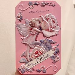 Biscuit Tin Pink Fairy Angel with Roses Retro Vintage Vibe