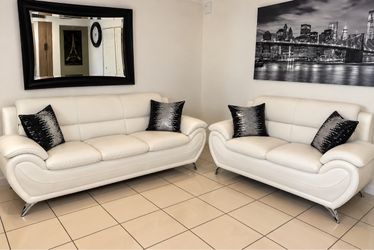 Juego de Sala Blanco de 2 Piezas – Sofá y Loveseat – Moderno y Elegante