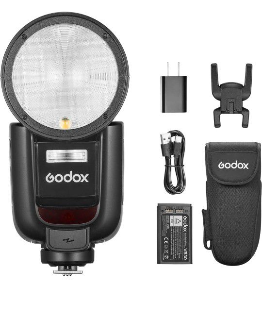 Godox V1Pro-O Round Head Camera Flash Speedlite for Panasonic for Olympus, with Detachable Sub Flash SU-1, USB-C Charge Battery, 2.4G X Wireless HSS T