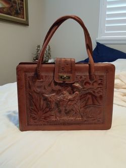 Antique Mayan tooled leather purse