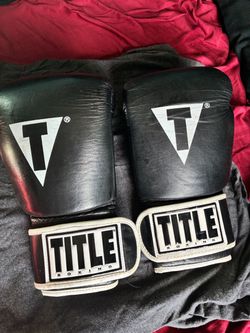 TITLE Boxing Genuine Leather Training Gloves - 16oz - Black & White